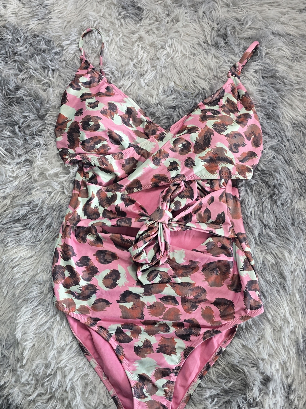 Womens Pink Leopard Print One-Piece Swimsuit, Size 38 - Picture 2 of 11